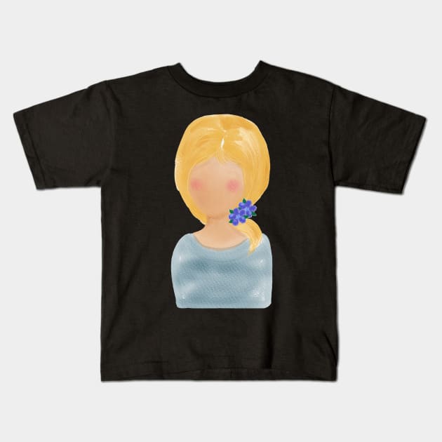 Watercolor Painted Flower Girl With Yellow Hair | Art by Cherie (c)2021 Kids T-Shirt by CheriesArt